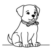 hand draw line art cute puppy dog doodle, continuous single clean drawing line dog cartoon style coloring book page for kid vector illustration on white background