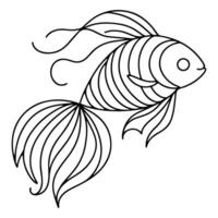 AI generated continuous single hand draw line art of fish outline doodle icon cartoon style coloring book page for kid vector illustration on white background