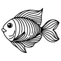 AI generated continuous single hand draw line art of fish outline doodle icon cartoon style coloring book page for kid vector illustration on white background