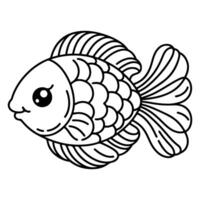 AI generated continuous single hand draw line art of fish outline doodle icon cartoon style coloring book page for kid vector illustration on white background