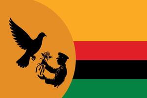 diecinueve de junio libertad día con paloma vuelo silueta, africano bandera bandera, póster, horizontal, vector ilustración en blanco antecedentes