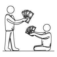 hand giving hand holding us dollar money cash give to another people hand doodle exchange concept vector illustration