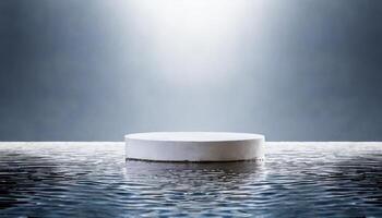 AI generated podium mockup in the water with white background, studio lighting photo