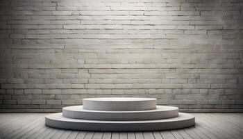 AI generated Empty Podium mockup in Front of a White Brick Wall photo