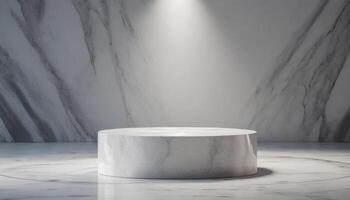 AI generated single Rounded White marble podium mockup with gold, modern podium with a single spotlight photo