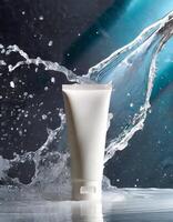 AI generated Blank Tube with Water splash for product showcase photo