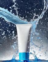 AI generated Blank Cosmetic Tube with Water splash for product showcase photo