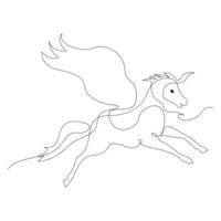 Unicorn continuous one line art drawing minimalist design vector and illustration