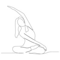 continuo uno línea dibujo en yoga actitud ejercicio minimalista diseño vector Arte y ilustración