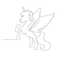 Unicorn continuous one line art drawing minimalist design vector and illustration