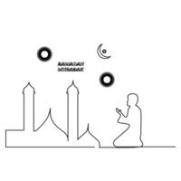 Ramadan mubarak continuous one line art drawing vector design and illustration