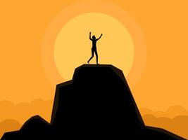 freedom. Man raising hands on mountain top vector