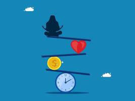 balancing work on clock, heart and coin vector