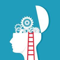 ladder and gears on the human head. concept of thought vector