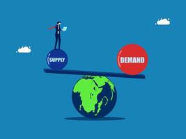 on a seesaw that balances supply and demand in the world vector