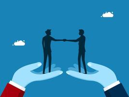 Businessmen shaking hands on a successful big hand vector