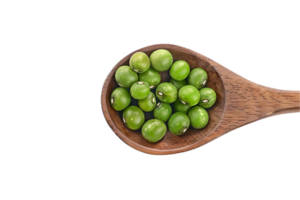 ai généré Frais vert soja Edamame sur en bois cuillère png