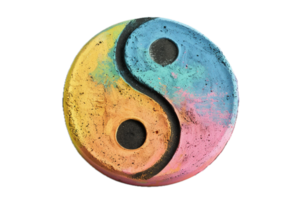 ai généré coloré yin Yang symbole dans craie texture png