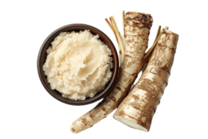 AI generated Fresh Horseradish Sauce with Roots and Leaves png