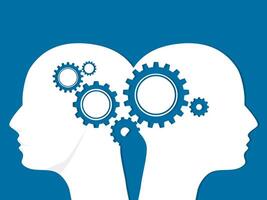 Two heads and gear mechanisms. Concept of systematic coordination vector