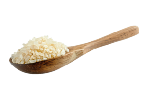 ai generado crudo blanco arroz granos en de madera cuchara png