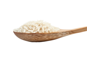ai généré brut blanc riz céréales sur en bois cuillère png