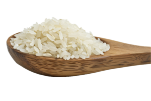 ai generiert roh Weiß Reis Körner auf hölzern Löffel png