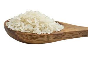 ai generado crudo blanco arroz granos en de madera cuchara png