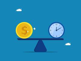 concept of time is money. Balance between a coin and a watch. time management vector