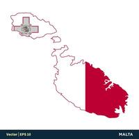 Malta - Europe Countries Map and Flag Vector Icon Template Illustration Design. Vector EPS 10.