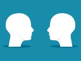 Two heads look at each other. people facing each other vector