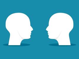 Two heads look at each other. people facing each other vector