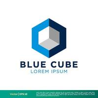 Hexagon Blue Cube Vector Icon Logo Template Illustration Design. Vector EPS 10.