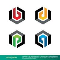 Set Hexagon B D P Q Letter Logo Vector Template Illustration Design. Vector EPS 10.