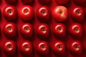 AI generated Pattern ripe juicy red apples, top view healthy fruits photo