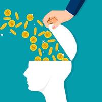 human brain opened with a coin spurting out. Success concept vector