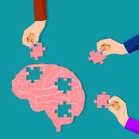 Businessman help each other to assemble brain puzzles vector