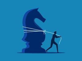 Businessman drags knight chess vector