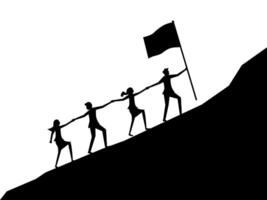 Silhouette of business team leaders climbing mountains together vector