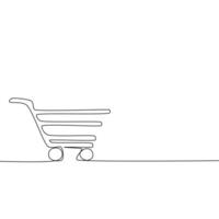 Draw a continuous line of the shopping cart. Online shopping vector