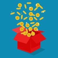 Coins floated out of the red box. award winning concept vector