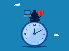 Businesswoman laptop while doing yoga or meditating on the clock vector