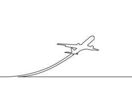 línea dibujo de un avión tomando apagado vector