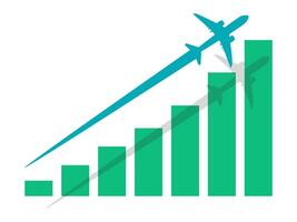 growth graph with a green airplane vector