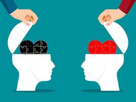 Two sides of the human brain are opened with hearts of different colors vector