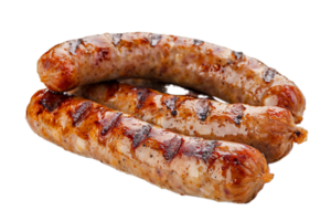 ai generado A la parrilla salchichas con vidriar png