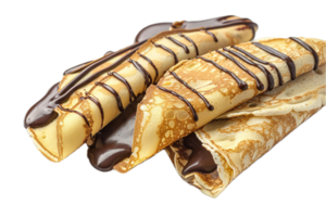 ai generado chocolate rociado crepes con papas fritas png