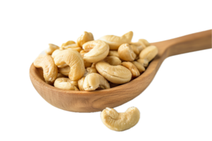 AI generated Roasted Cashews in Wooden Spoon png