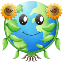 The Earth with sunflowers png