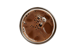 ai generado burbujeante caliente chocolate en un claro vaso taza parte superior ver png